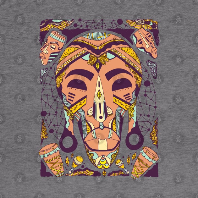 Yellow Pastel Tone Tribal African Mask by kenallouis